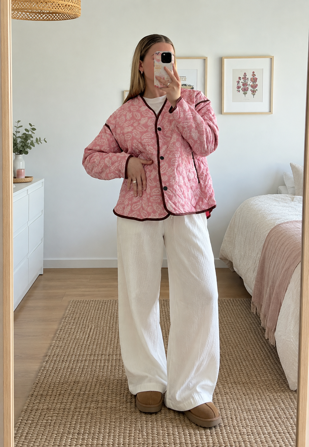 Kort damesjasje met paisleyprint, ruitwattering en contrastbiezen - Ottavia