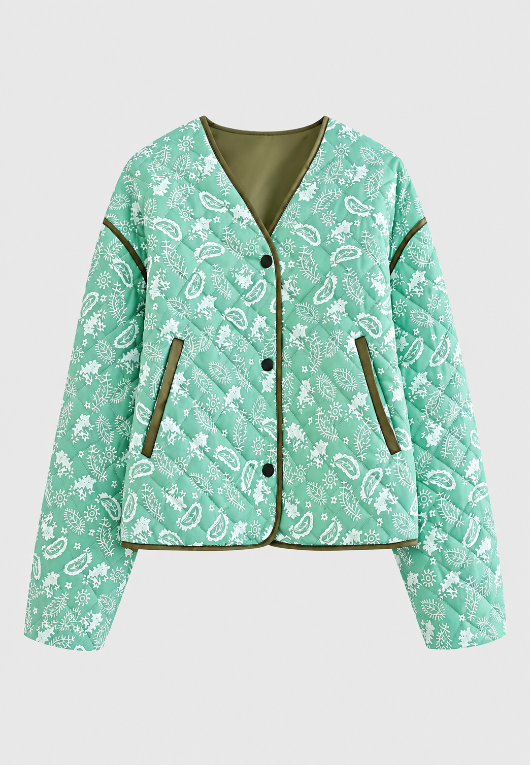 Kort damesjasje met paisleyprint, ruitwattering en contrastbiezen - Ottavia