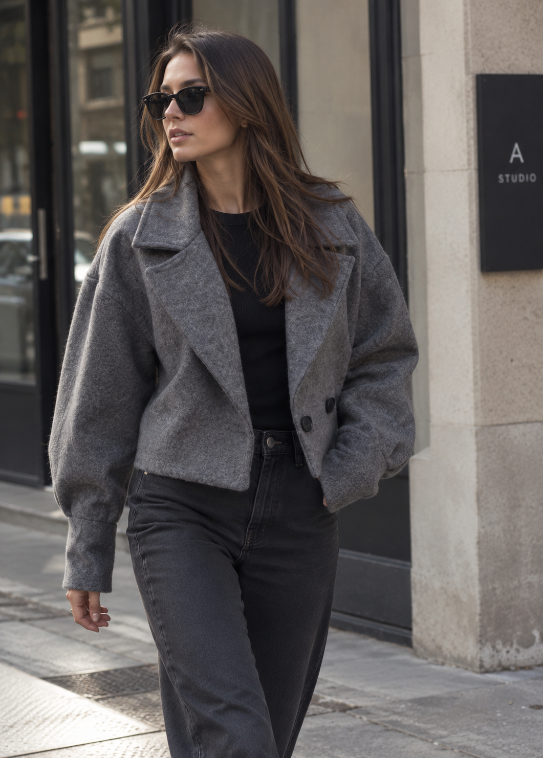 Kort damesjack met brede revers en oversized pasvorm - Céliane