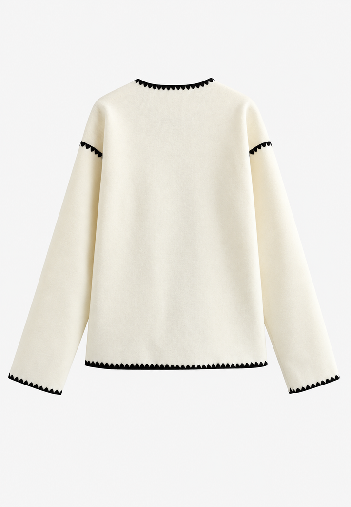 Gebreid damesvest met colourblock en contrastbiezen - Émeline