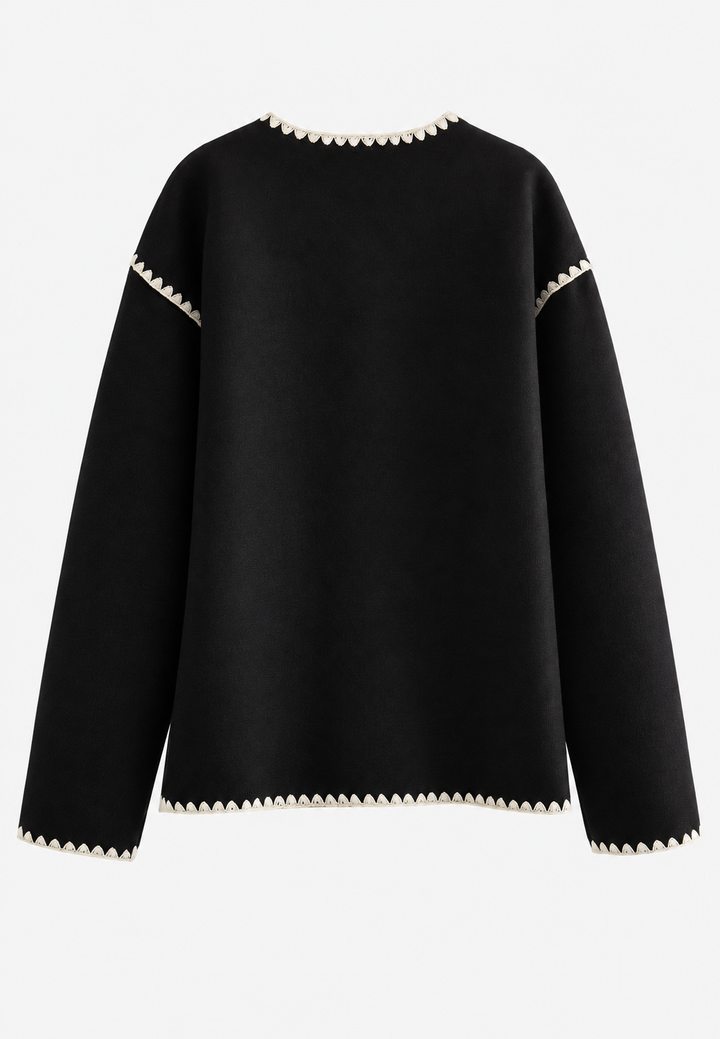 Gebreid damesvest met colourblock en contrastbiezen - Émeline