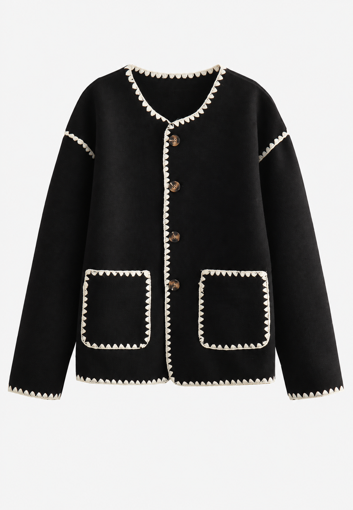 Gebreid damesvest met colourblock en contrastbiezen - Émeline
