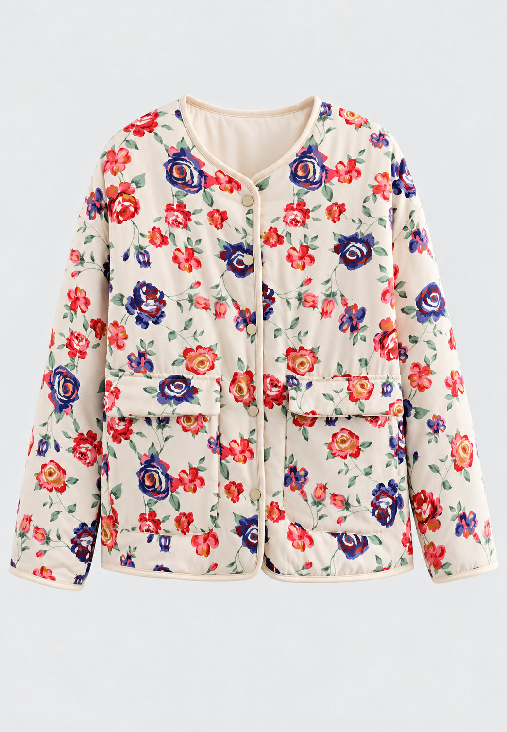 Damesjasje met bloemenprint, ruitwattering en voorknopen - Elizabeth