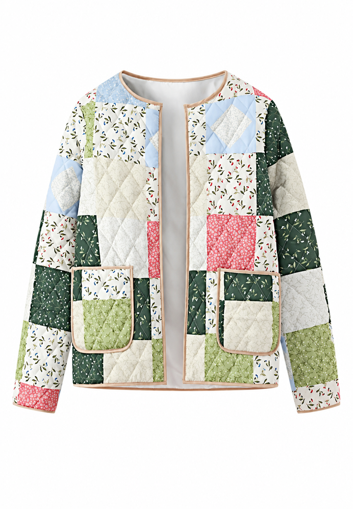 Gewatteerd damesjasje met bloemenruiten in patchworkstijl - Fabiola