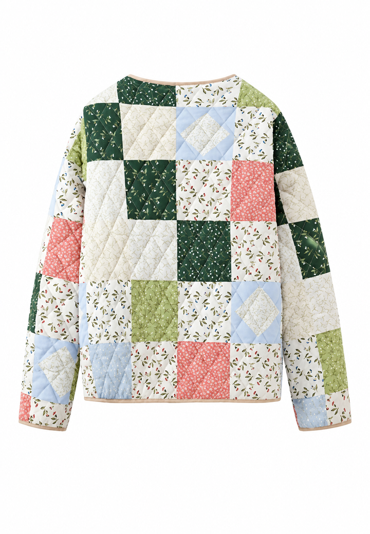 Gewatteerd damesjasje met bloemenruiten in patchworkstijl - Fabiola