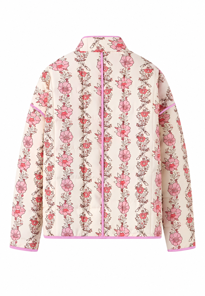 Damesjasje met hoge hals, gewatteerde bloemenprint en biezen - Ludovica