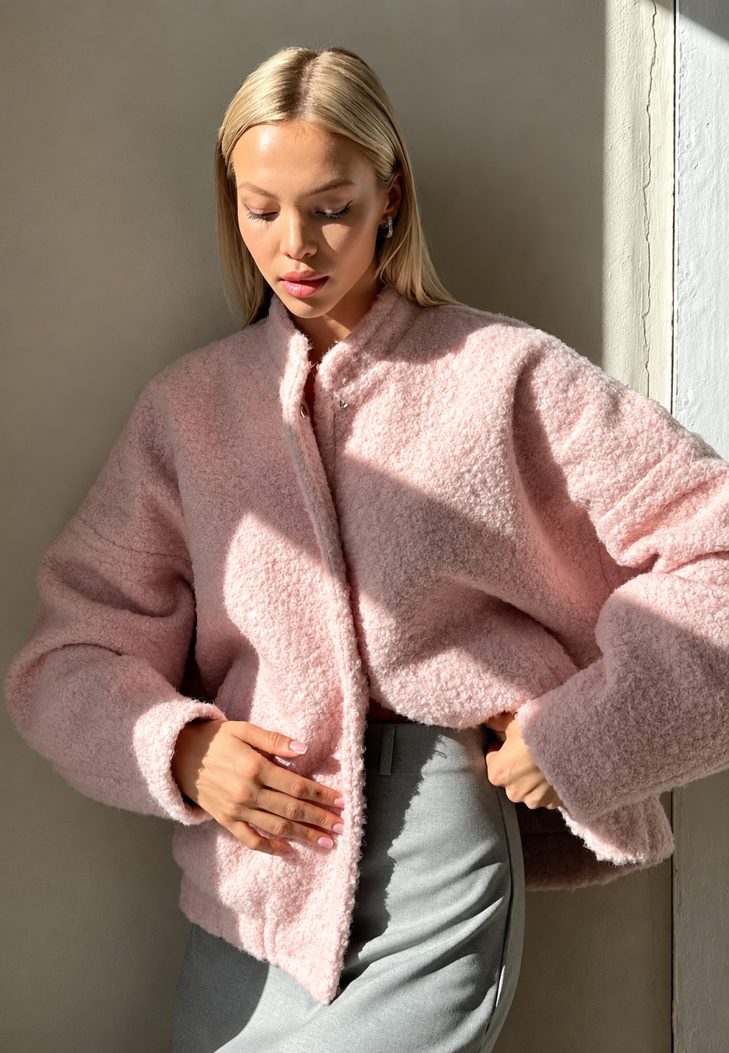Oversized damesjasje in teddylook met hoge hals - Odette