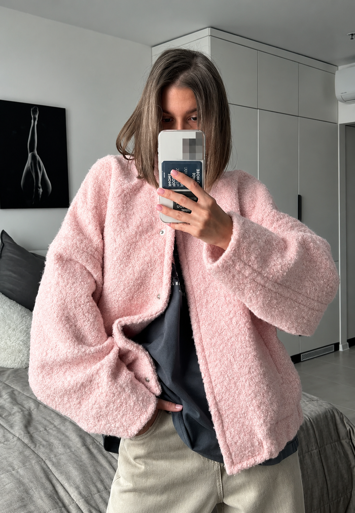 Oversized damesjasje in teddylook met hoge hals - Odette