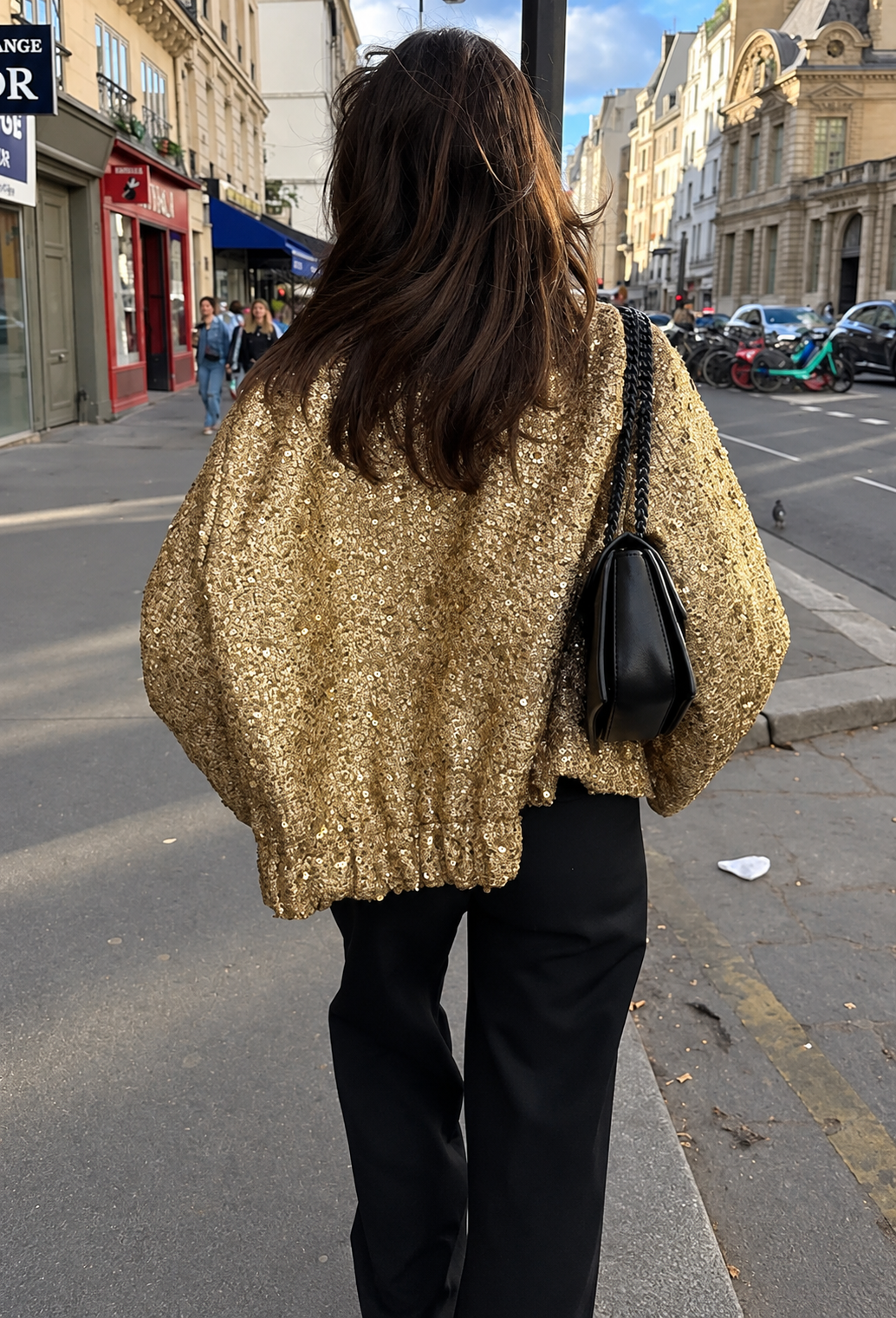 Damesjasje in tweedlook met pailletten en ronde hals - Mirelle