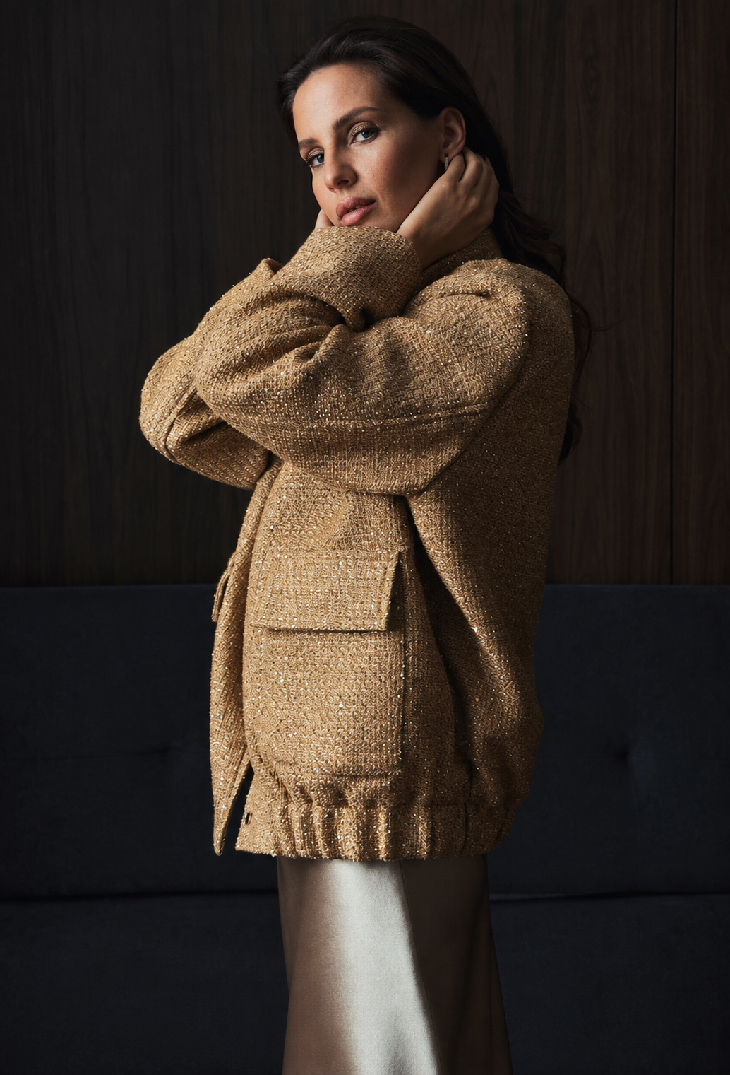 Damesjasje in tweedlook met pailletten en ronde hals - Mirelle