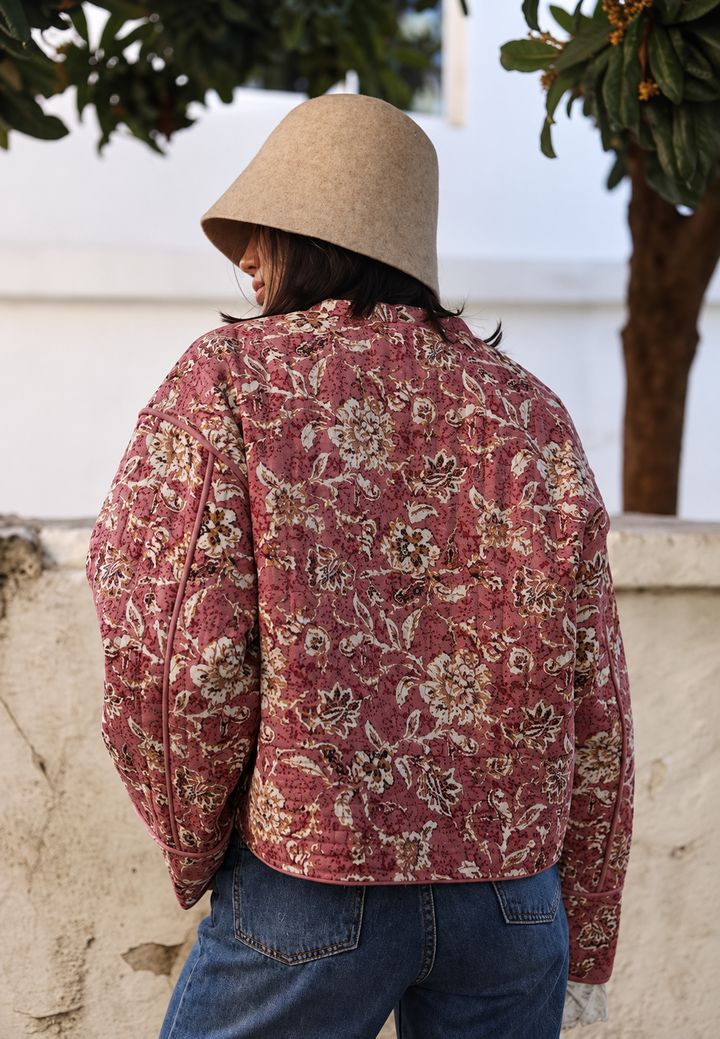 Damesjasje met bloemenprint, ruitwattering en biezen - Orsina