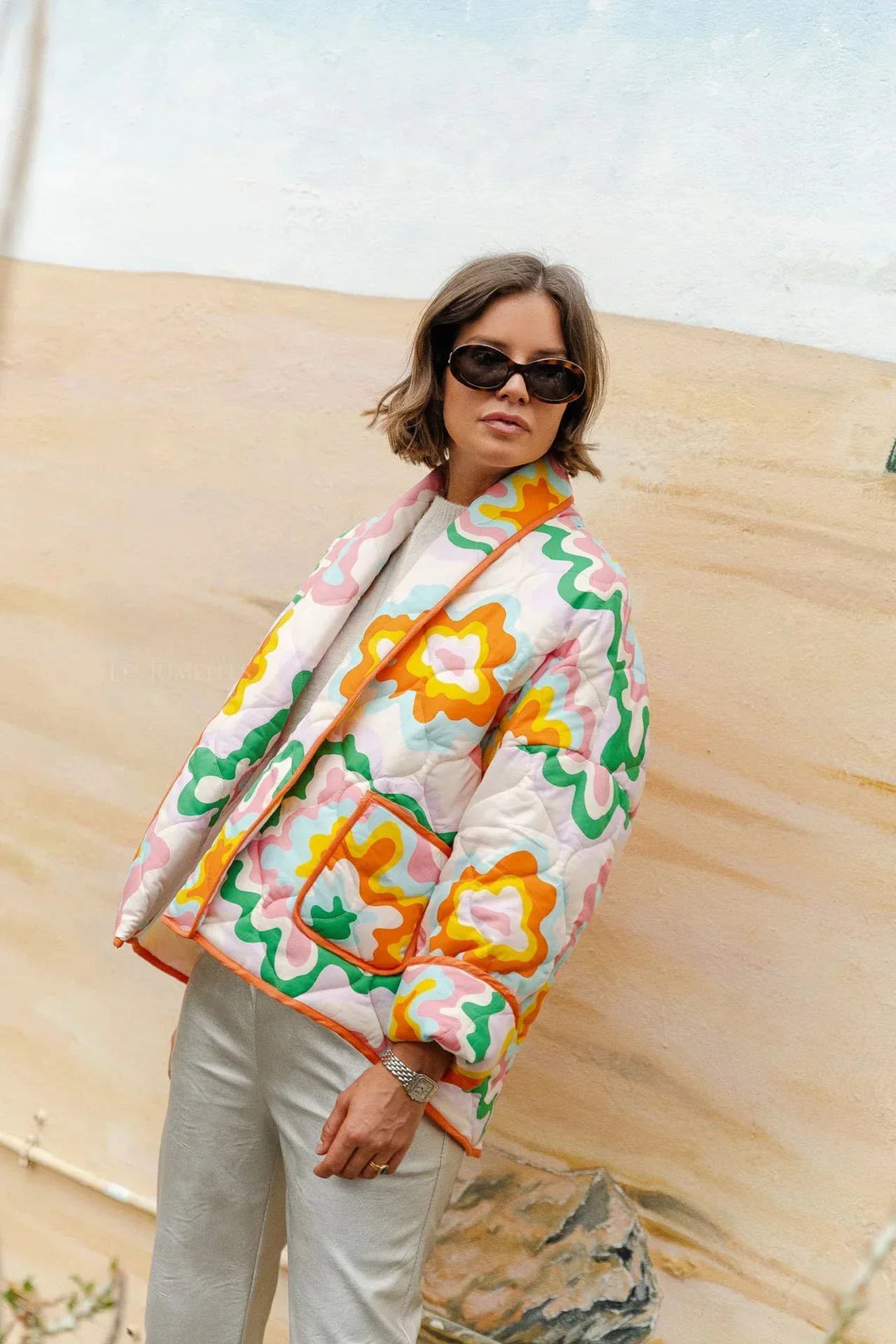 Damesjasje met grote bloemen, ruitwattering en bohostijl - Mirthe