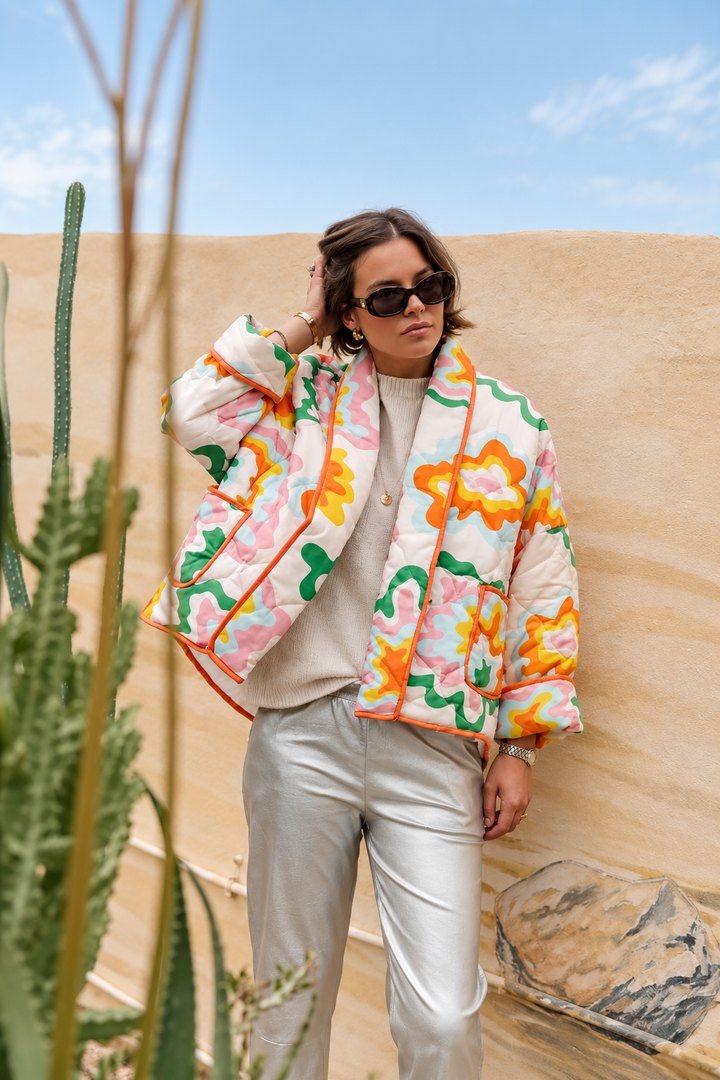 Damesjasje met grote bloemen, ruitwattering en bohostijl - Mirthe