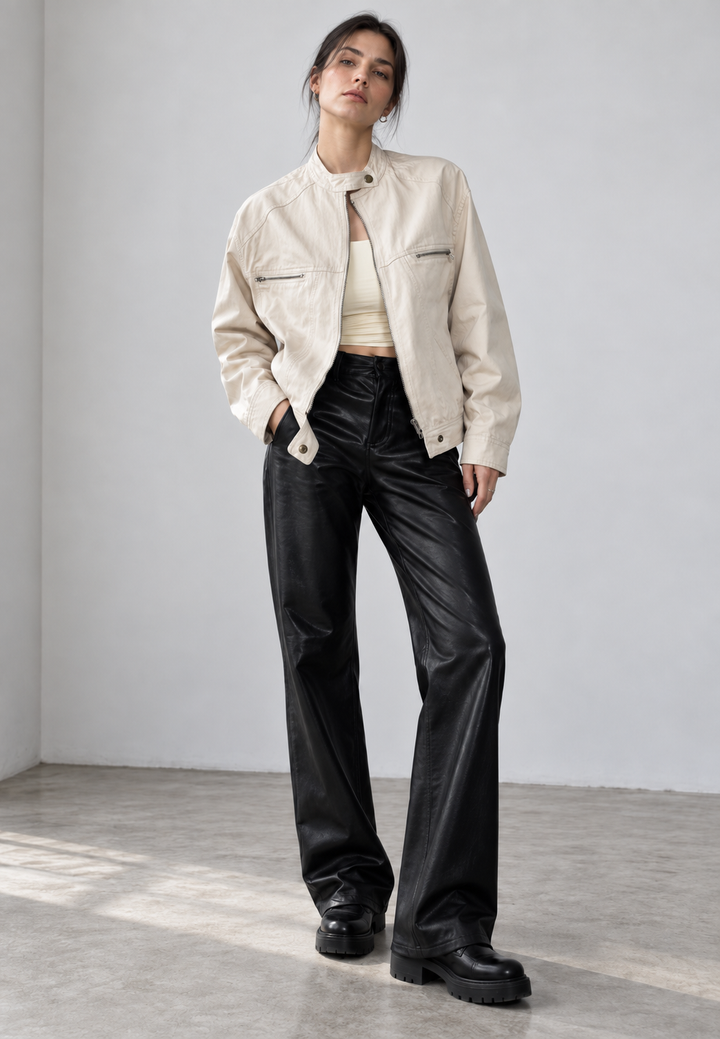 Oversized damesjasje met hoge hals, rits en manchetten met knoop - Nerina
