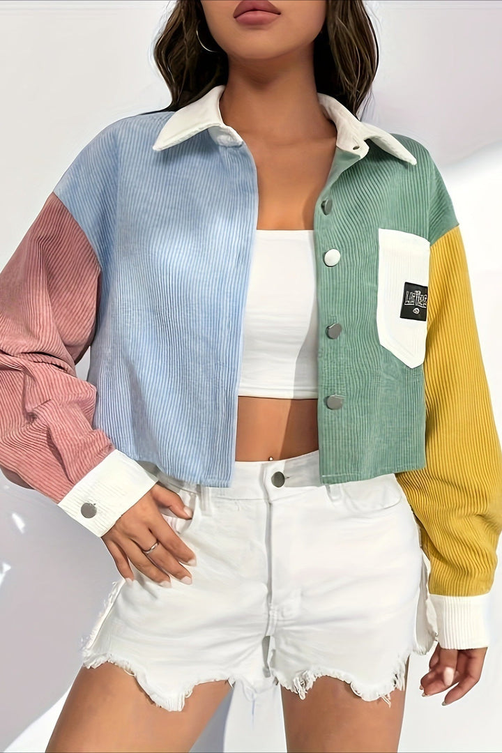 Damesjasje in corduroy met colourblock en contrastkraag met opgestikte zak - Uma
