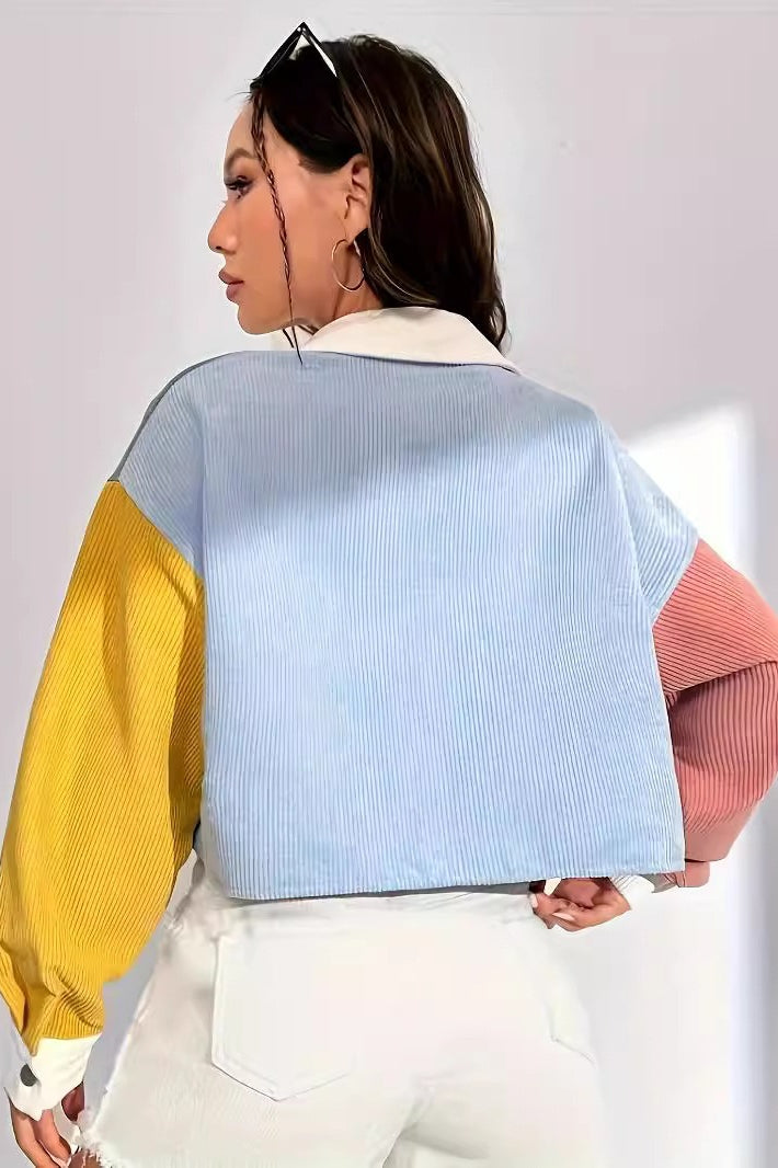 Damesjasje in corduroy met colourblock en contrastkraag met opgestikte zak - Uma