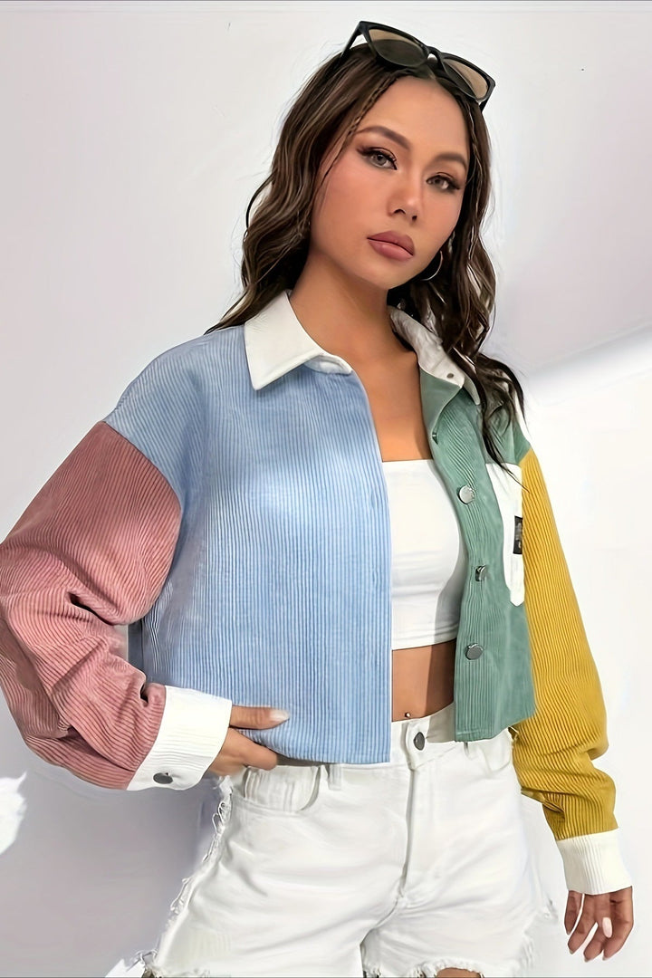 Damesjasje in corduroy met colourblock en contrastkraag met opgestikte zak - Uma