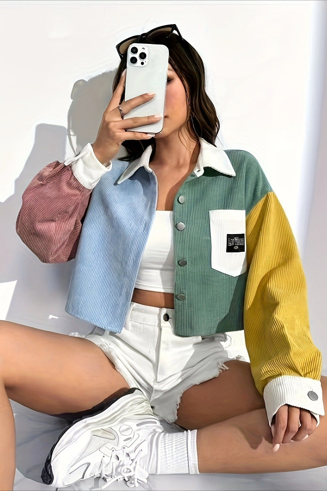 Damesjasje in corduroy met colourblock en contrastkraag met opgestikte zak - Uma