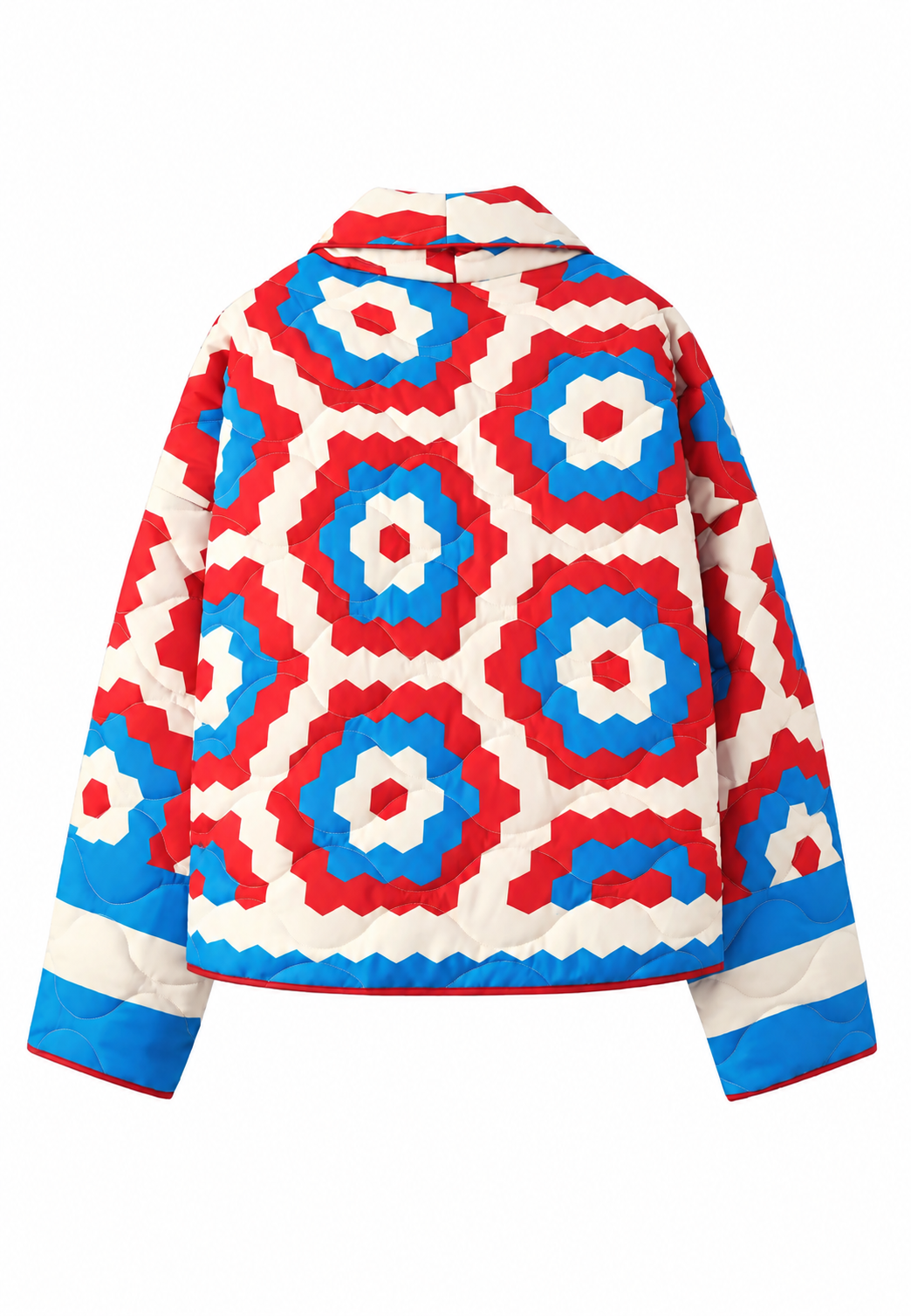 Damesjasje in kimonostijl met maxi geometrische print, gewatteerd - Odette