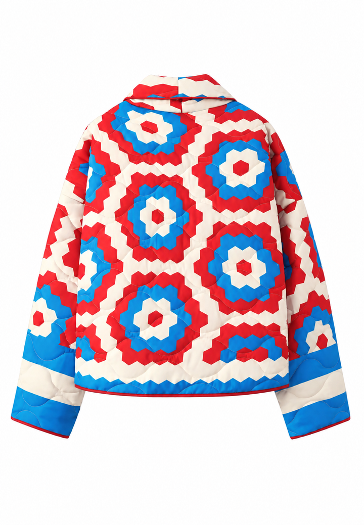 Damesjasje in kimonostijl met maxi geometrische print, gewatteerd - Odette