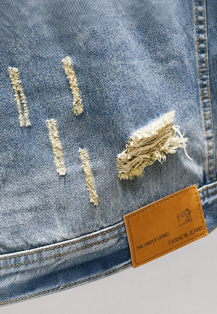 Slim fit herenjeansjasje met scheuren en gewassen effect - Levon