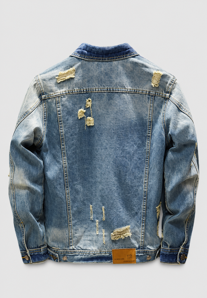 Slim fit herenjeansjasje met scheuren en gewassen effect - Levon