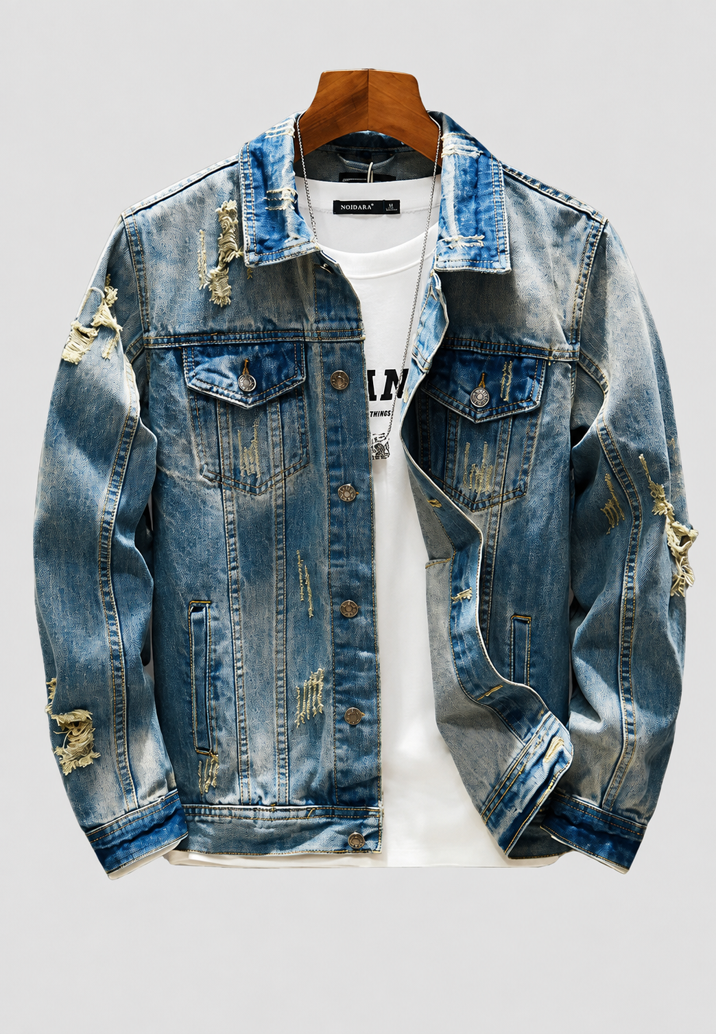 Slim fit herenjeansjasje met scheuren en gewassen effect - Levon