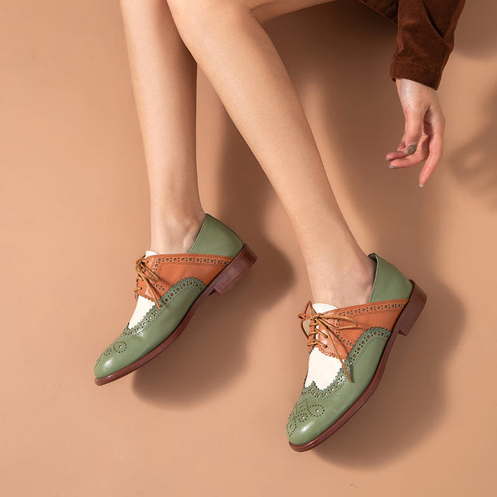 Tweekleurige oxford dames schoenen met lage hak - Milany