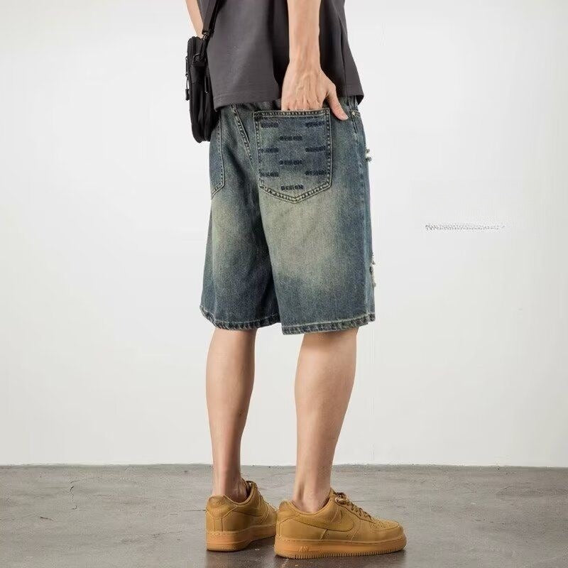 Heren denim shorts met scheuren - Kane