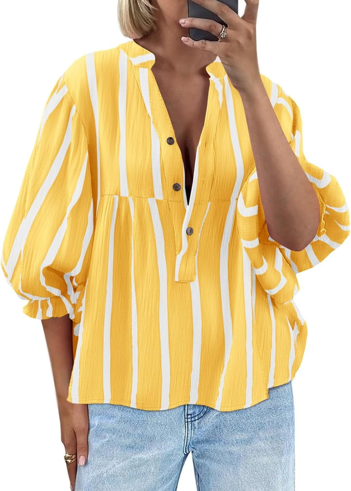 Gestreepte damesblouse met wijde mouwen - Elena