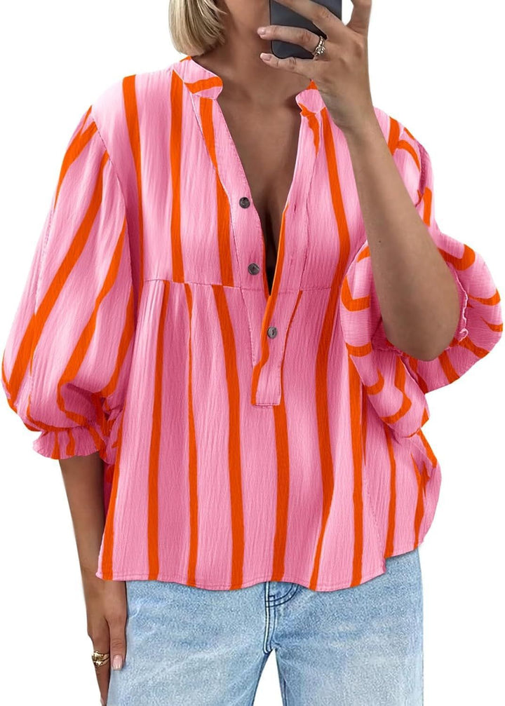 Gestreepte damesblouse met wijde mouwen - Elena