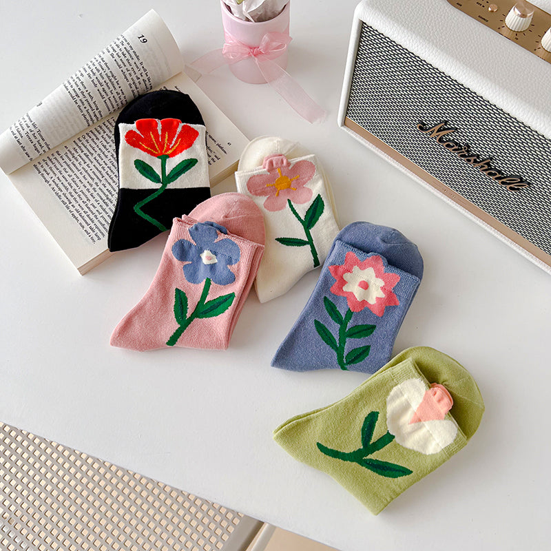 9 paar geanimeerde bloemensokken