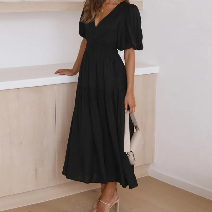 Kelly - Elegante jurk met V-hals en pofmouwen