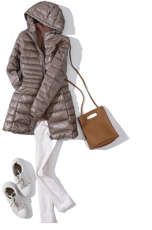 Gewatteerd, lang jack met capuchon voor dames - Rahel