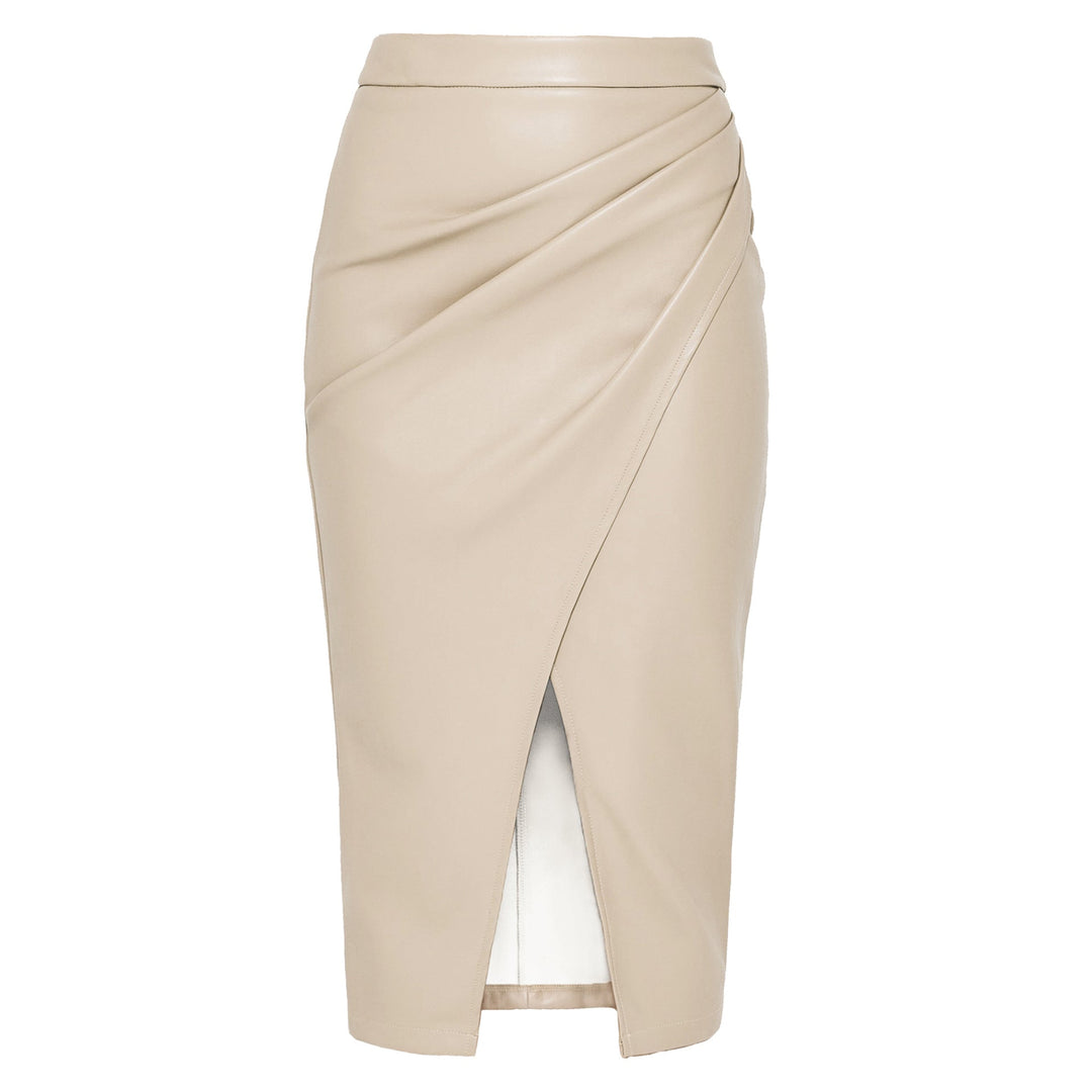 Dames midirok met leereffect en zijplooi - Reese