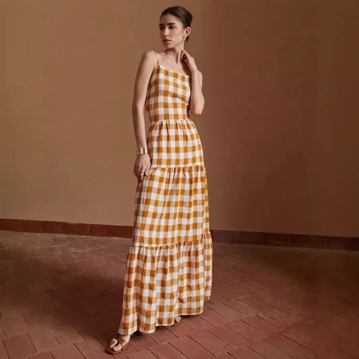 Daphne - Casual Gebonden Jurk Ruit Rugloos