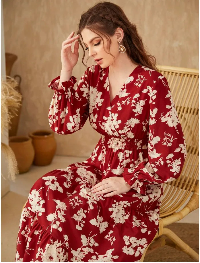 Naiara - Slanke V-hals Jurk met Lange Mouwen