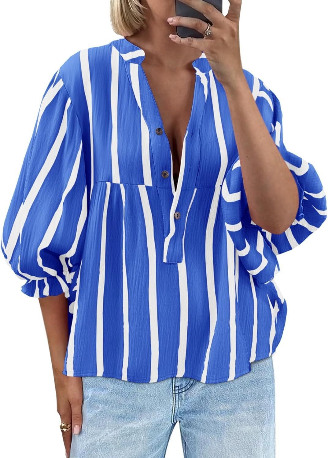 Gestreepte damesblouse met wijde mouwen - Elena