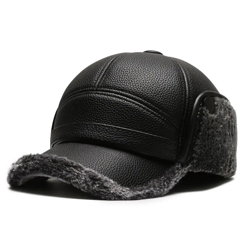 Herenpet met leerlook en oorkleppen met schapenvachtlook - Mauro