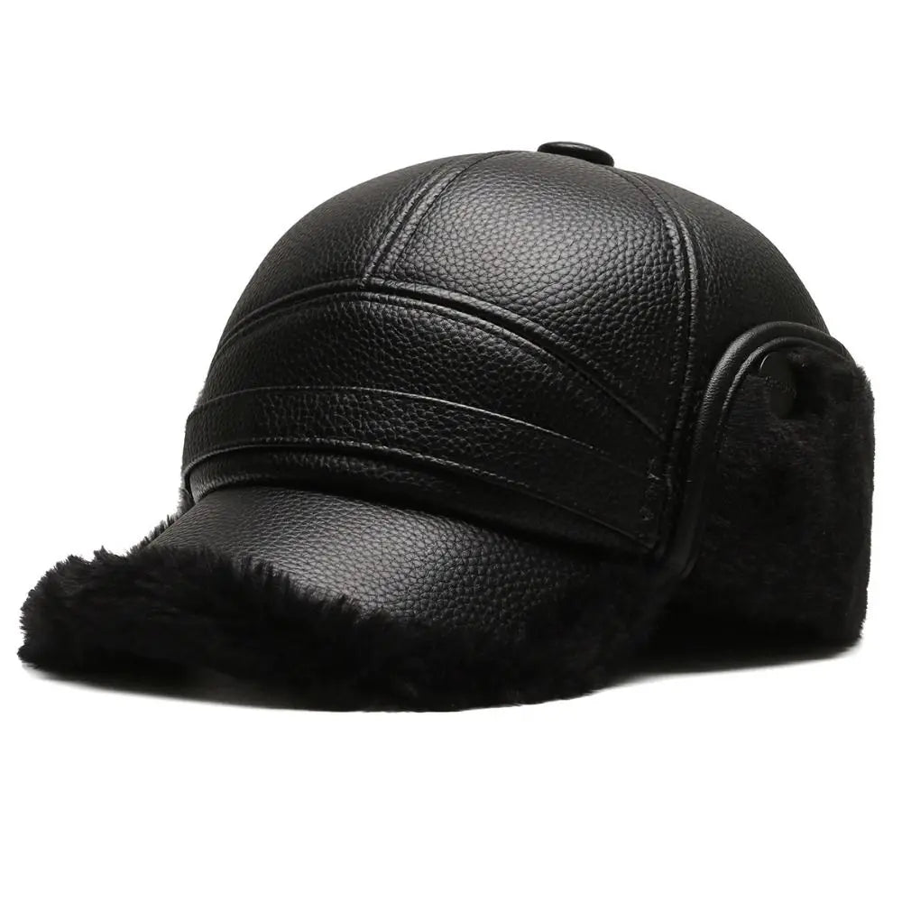 Herenpet met leerlook en oorkleppen met schapenvachtlook - Mauro