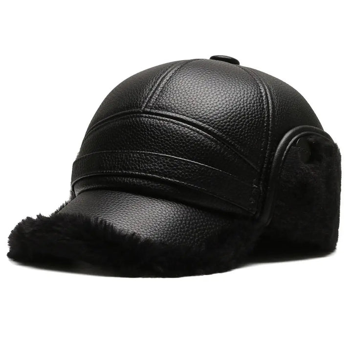Herenpet met leerlook en oorkleppen met schapenvachtlook - Mauro