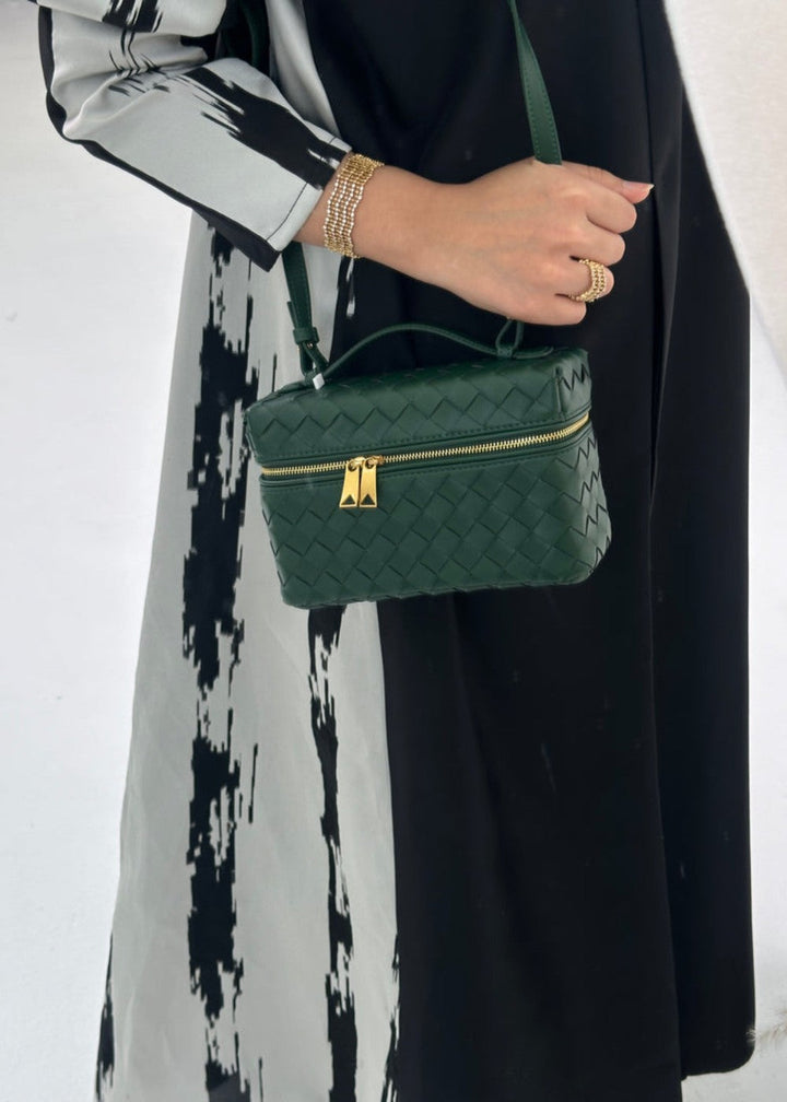 Gevlochten damestas zwart stijve structuur gouden ritsen - Valeska