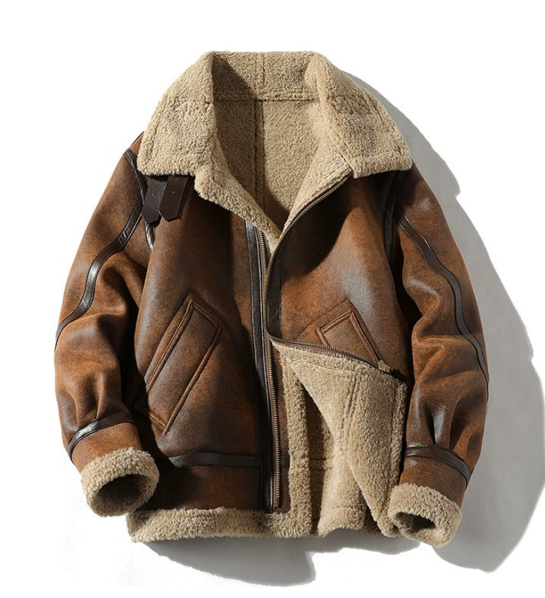 Retro jack met lederlook en fleecevoering - Derval