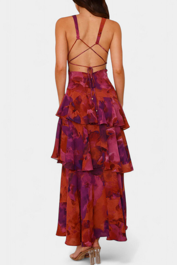 Damesjurk met lange V-hals en chiffon - Domenica