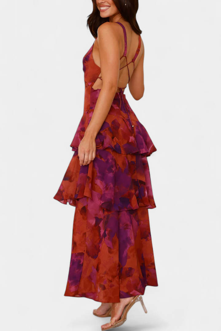 Damesjurk met lange V-hals en chiffon - Domenica