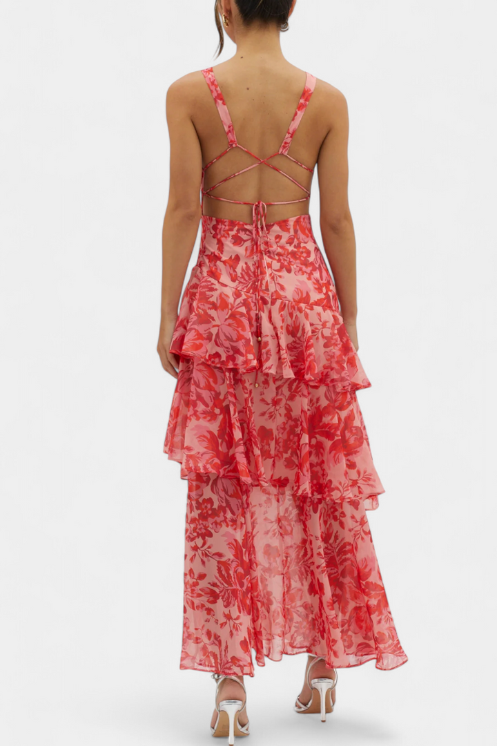 Damesjurk met lange V-hals en chiffon - Domenica