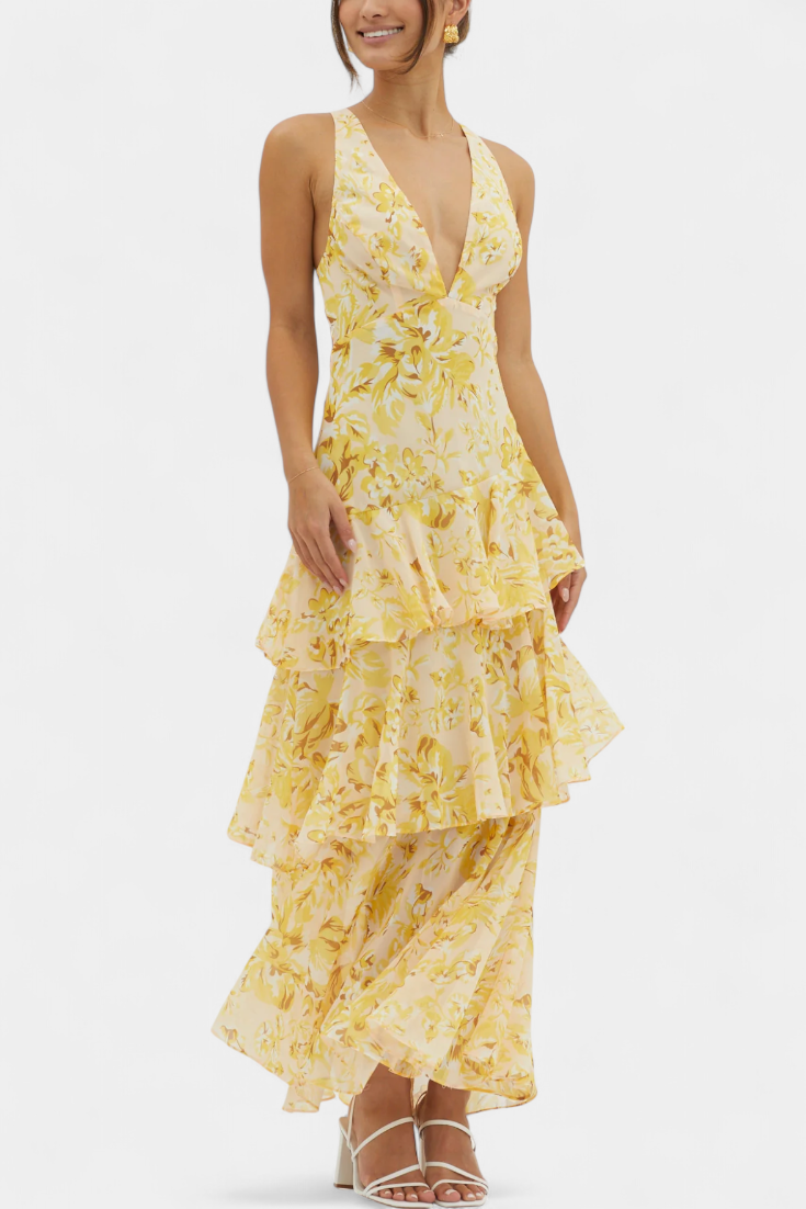 Damesjurk met lange V-hals en chiffon - Domenica