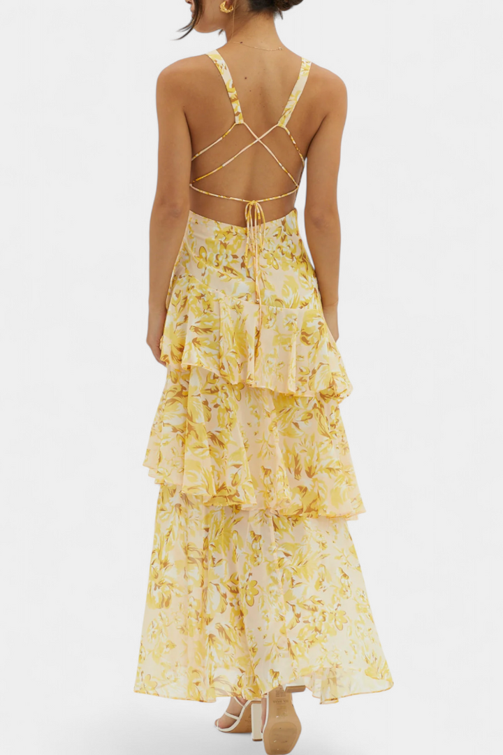 Damesjurk met lange V-hals en chiffon - Domenica