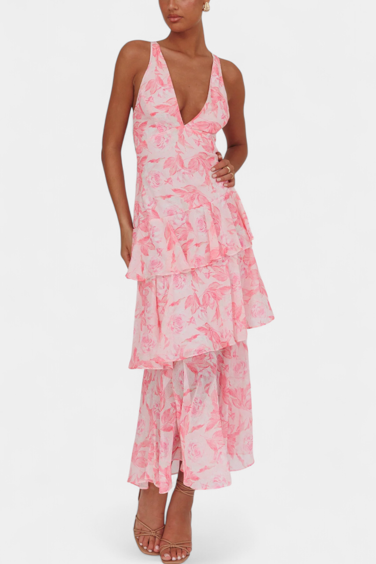 Damesjurk met lange V-hals en chiffon - Domenica