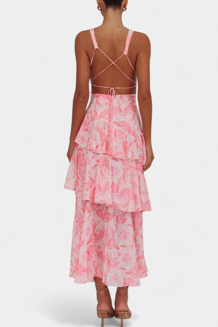 Damesjurk met lange V-hals en chiffon - Domenica